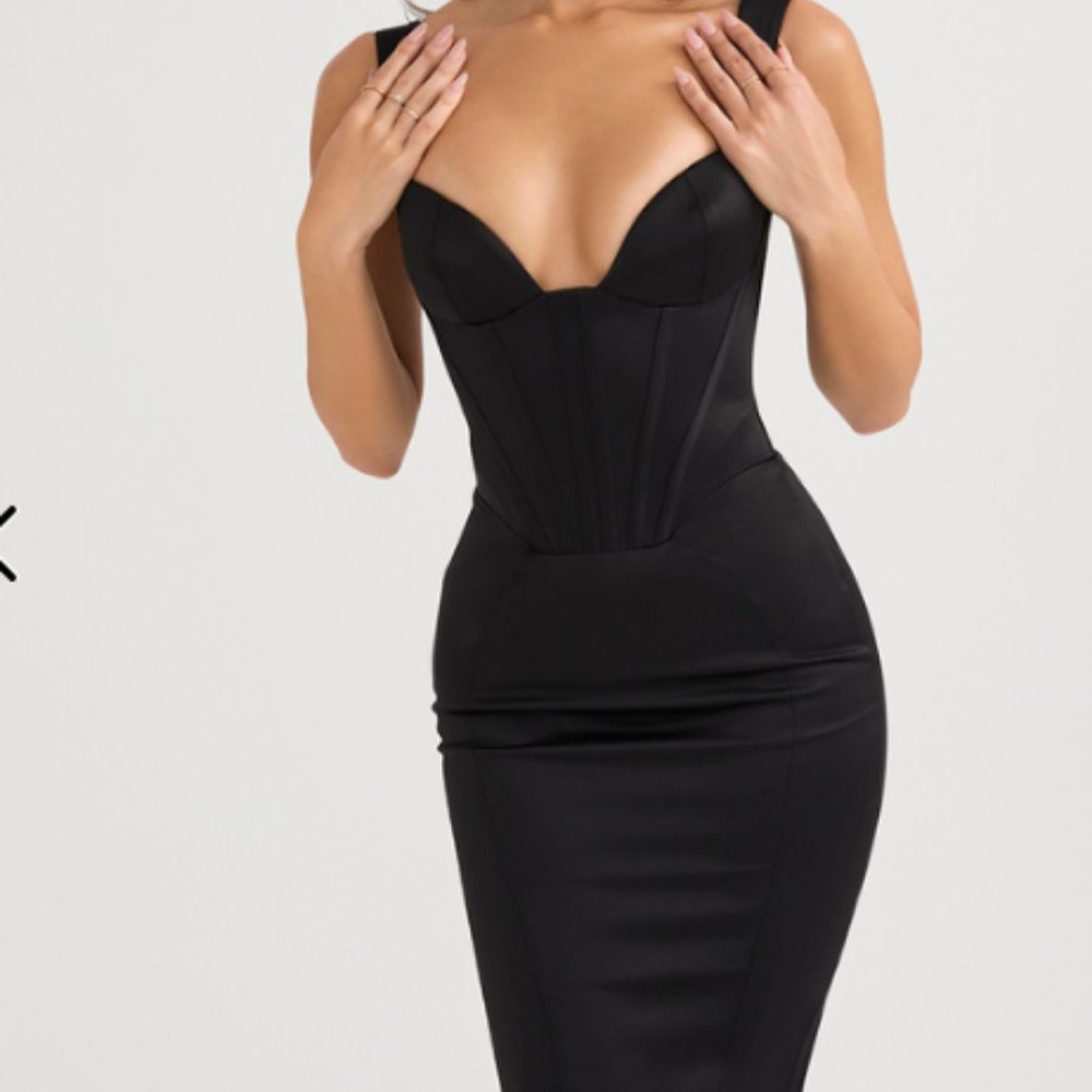 House of CB fiorella black satin corset midi dress